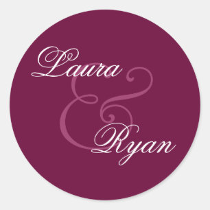 BURGUNDY SILVER PINK Monogram Wedding Sticker