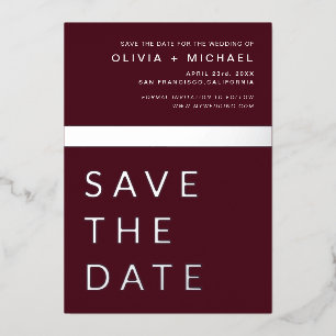 Burgundy Silver Save the Date Elegant Folieneinladung