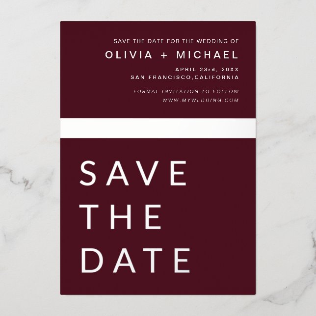Burgundy Silver Save the Date Elegant Folieneinladung (Vorderseite)
