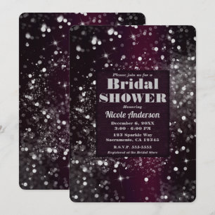 Burgundy Silver Sparkling Lights Brautparty Einladung