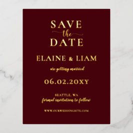 Burgundy Simple Calligraphy Luxe Save the Date Folie Einladungspostkarte