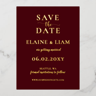 Burgundy Simple Calligraphy Luxe Save the Date Folie Einladungspostkarte