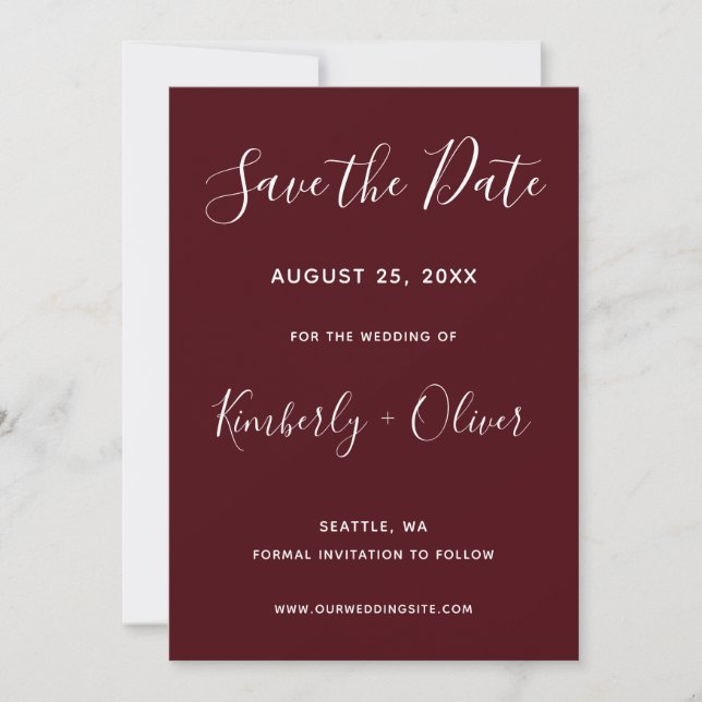 Burgundy Simple Calligraphy Save the Date (Vorderseite)