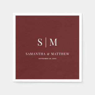 Burgundy Simple Elegant Couple Initials Wedding Serviette
