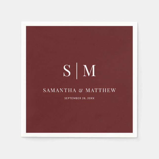 Burgundy Simple Elegant Couple Initials Wedding Serviette (Vorderseite)