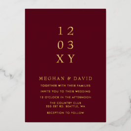 Burgundy Simple Elegante Moderne Hochzeit Folieneinladung