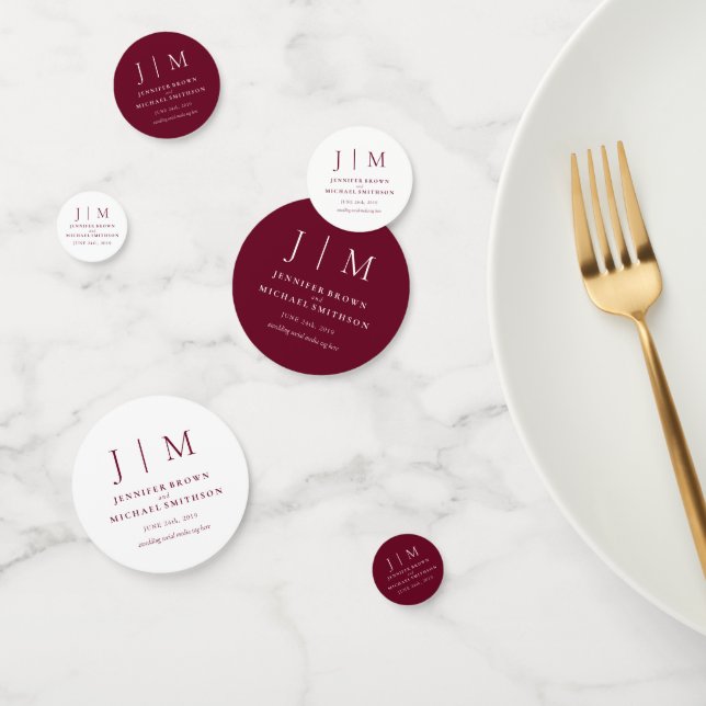 Burgundy Simple Formal Monogram Classic Wedding Konfetti (Gruppe)