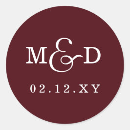 Burgundy Simple Modern Monogram Wedding Runder Aufkleber