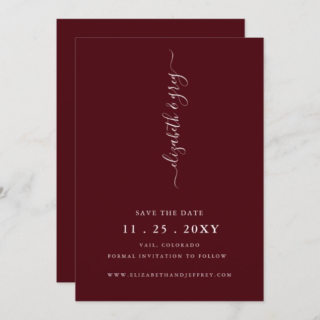 Burgundy Simple Modern Save the Date Ankündigung (Vorne/Hinten)