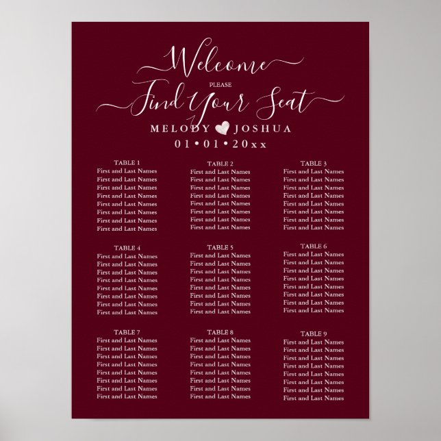 BURGUNDY-SITZPLAN|DIY-FARBE POSTER (Vorne)