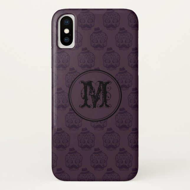 Burgundy Skull Halloween Personalisiertes Monogram Case-Mate iPhone Hülle (Rückseite)