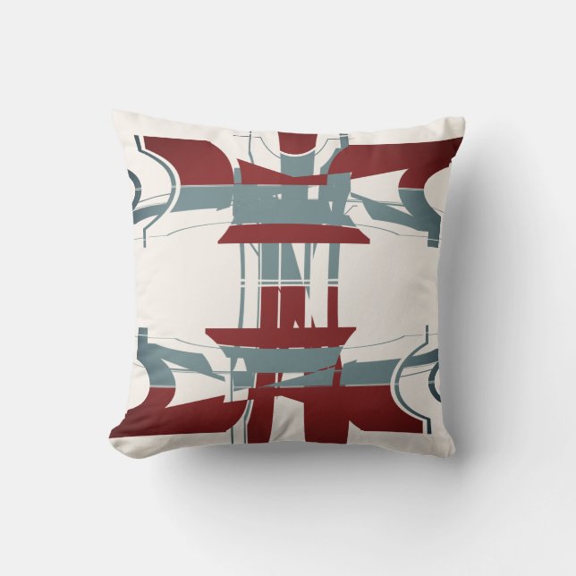 Burgundy Slate Blue Off-White Geometric Art Design Kissen (Vorderseite)