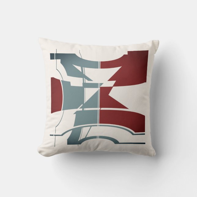 Burgundy Slate Off-White Curved Geometric Design Kissen (Vorderseite)
