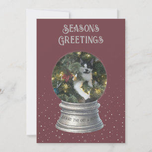 Burgundy Snow Globe Foto Flat Holiday Card Feiertagskarte