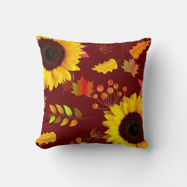 Burgundy Sonnenblume Herbstleaves Throw Kissen (Vorderseite)