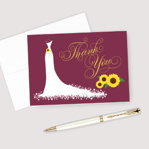 Burgundy Sonnenblume Hochzeitsgown-Brautparty Dankeskarte