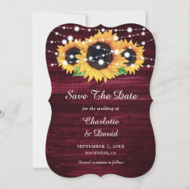 Burgundy Sonnenblume Rustikale Holz String Lights Save The Date