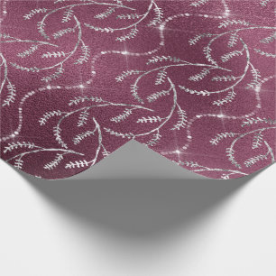 Burgundy Spark Foil Floral Silver Grau Beet Geschenkpapier