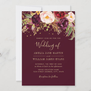 Burgundy Sparkling Marsala Wedding Einladung