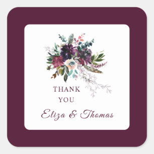 Burgundy Splendor Boho Floral Wedding Vielen Dank Quadratischer Aufkleber