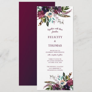 Burgundy Splendor Boho Florals White Wedding Einladung