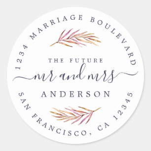 Burgundy Sprig Future Mrs. Wedding Rücksendeadress Runder Aufkleber