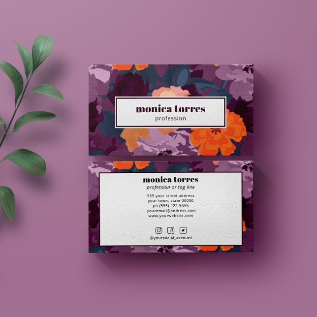Burgundy Spring Blumen Orange Lila soziale Symbole Visitenkarte (Von Creator hochgeladen)