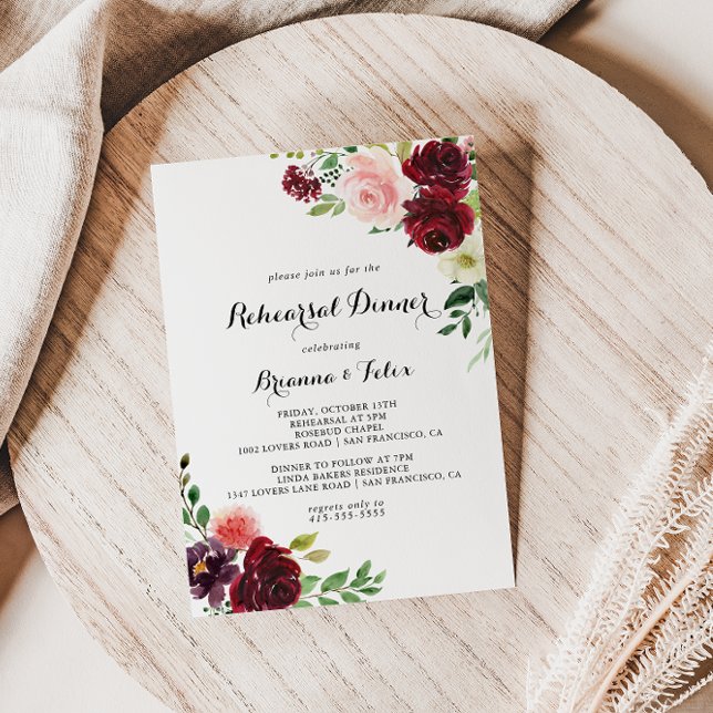 Burgundy Spring Calligraphy Probe Dinner Einladung (Von Creator hochgeladen)