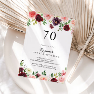 Burgundy Spring Floral 70. Geburtstagsparty Einladung