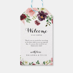 Burgundy Spring Floral Calligraphy Wedding Willkom Geschenkanhänger