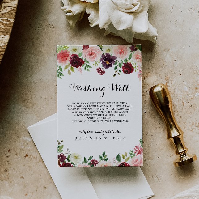 Burgundy Spring Floral Wedding wünscht gut Begleitkarte (Von Creator hochgeladen)