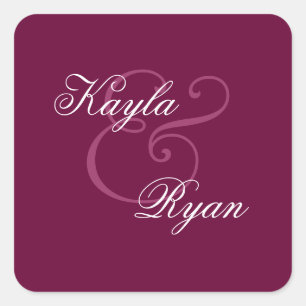 BURGUNDY Square Monogram Wedding Sticker