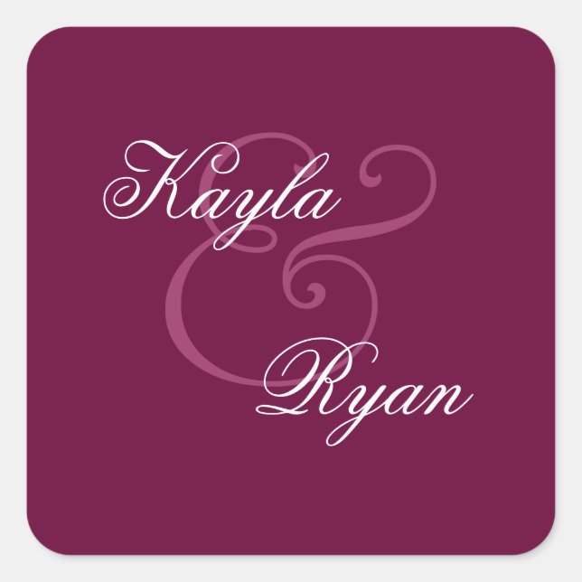 BURGUNDY Square Monogram Wedding Sticker (Vorderseite)