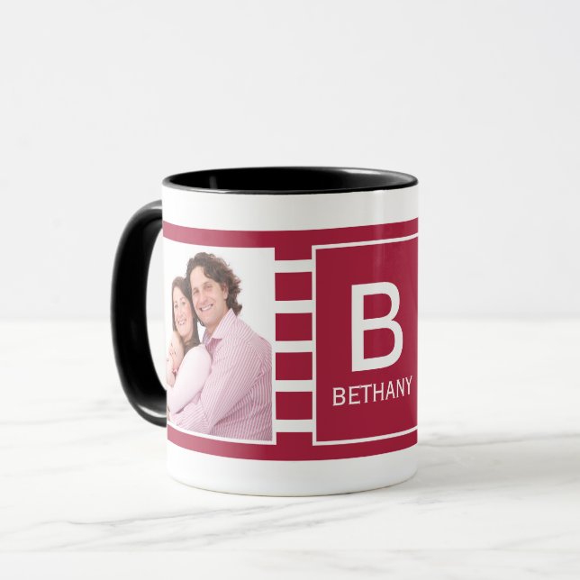 Burgundy Striped Custom Photo Personalised Tasse (Vorderseite Links)