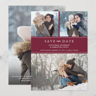 Burgundy Stylish Modern Foto Collage Save The Date
