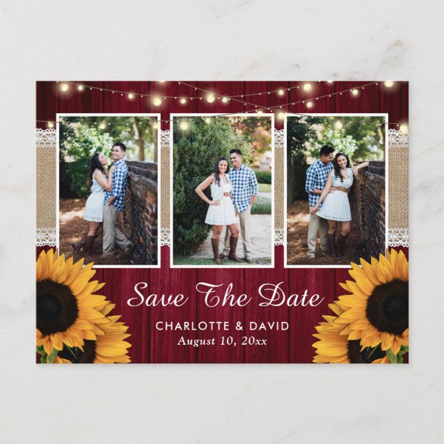 Burgundy Sunflower Save the Date Foto Postkarten (Vorderseite)