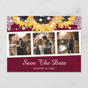 Burgundy Sunflower Wedding Foto Save the Date Ankündigungspostkarte