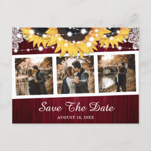Burgundy Sunflower Wedding Foto Save the Date Ankündigungspostkarte