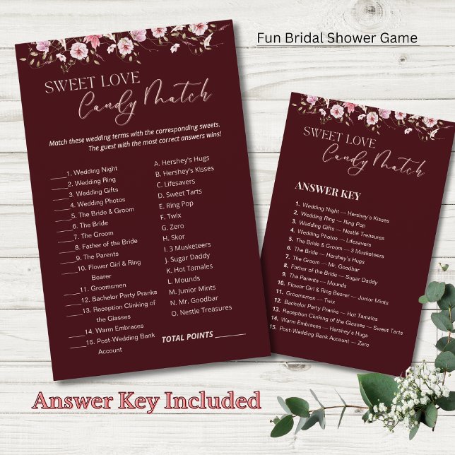 Burgundy Sweet Love Candy Match Bridal Shower Game (Von Creator hochgeladen)