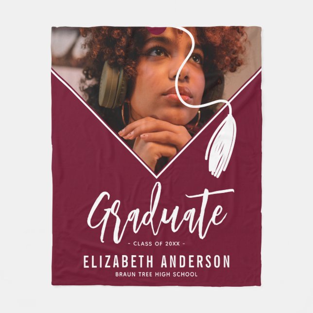 Burgundy Tassel Cap Foto Abschluss Fleecedecke (Vorderseite)