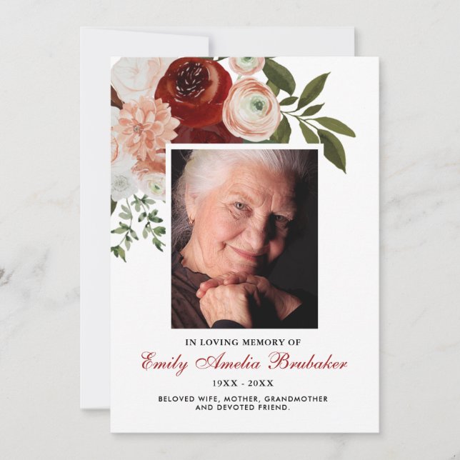 Burgundy Terracotta Beileid zur Beerdigung der Blu Dankeskarte (Vorderseite)