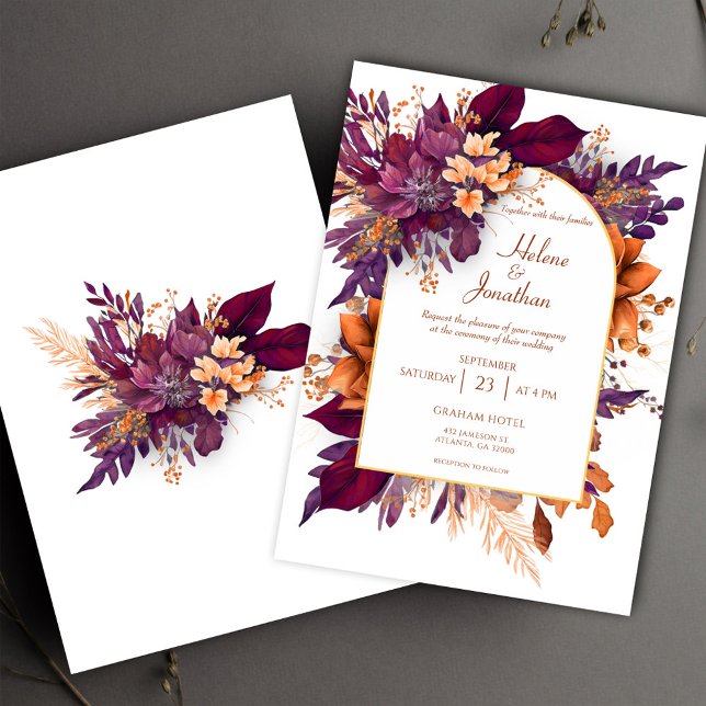 Burgundy Terracotta Boho Floral Elegante Hochzeit Einladung (Burgundy Terracotta Boho Floral Elegant Wedding Invitation)