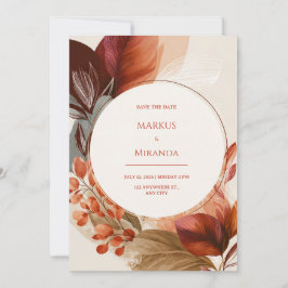 Burgundy Terracotta Circular Botanical Wedding Einladung