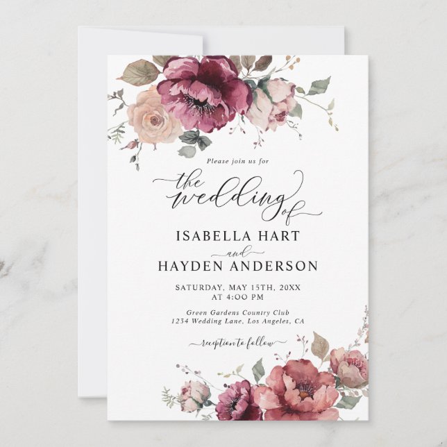 Burgundy Terracotta Fall All in 1 QR Code Hochzeit Einladung (Vorderseite)