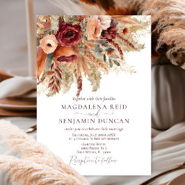 Burgundy Terracotta Florals Pampas Grass Wedding Einladung