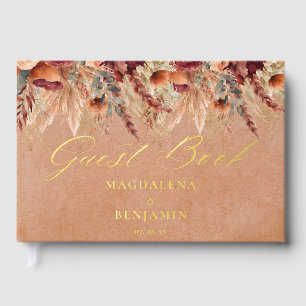 Burgundy Terracotta Florals Pampas Grass Wedding Gästebuch