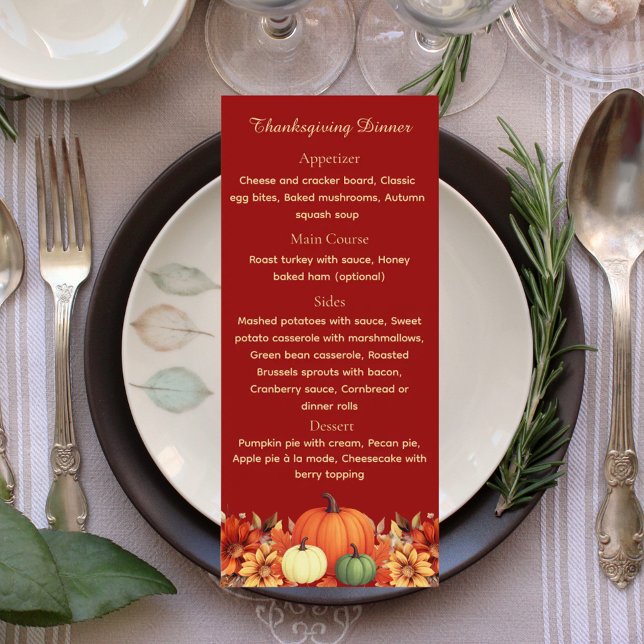 Burgundy Thankful Message Thanksgiving Dinner Menu Menükarte (Von Creator hochgeladen)