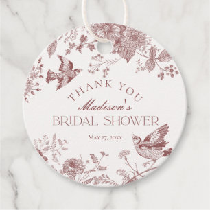Burgundy Toile De Jouy Floral Brautparty Gevor Geschenkanhänger