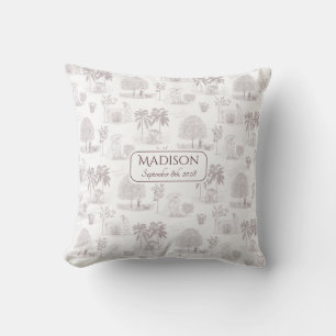 Burgundy Toile de Jouy Name Geburtsdatum Baby Kissen