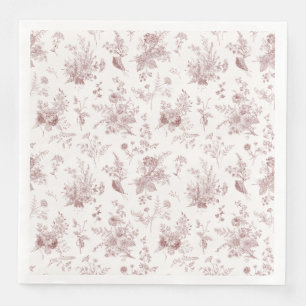 Burgundy Toile De Jouy Vintag Floral Chinoiserie Serviette